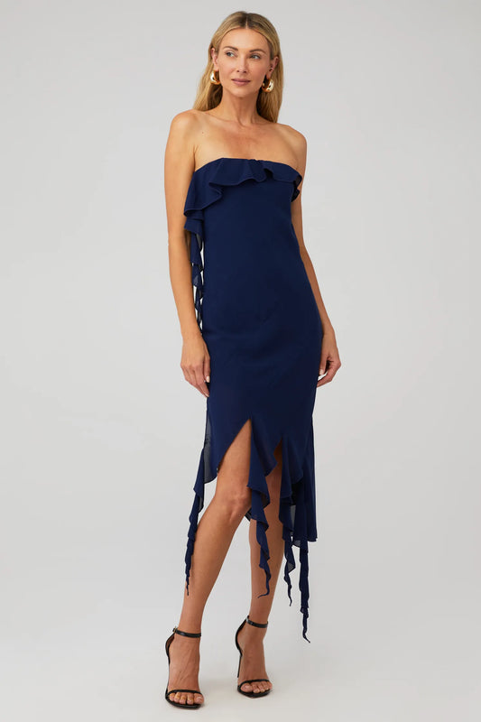 Chelsey Midi Chiffon Dress in Navy by Amanda Uprichard