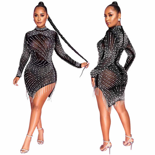 Highly Favored Sheer Rhinestone Mini Dress