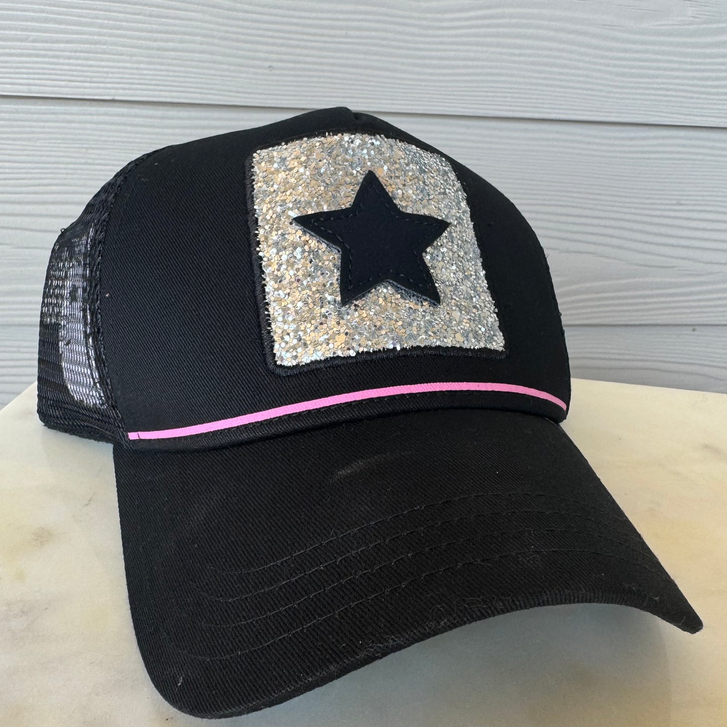 Glam Black Glitter Trucker Hat