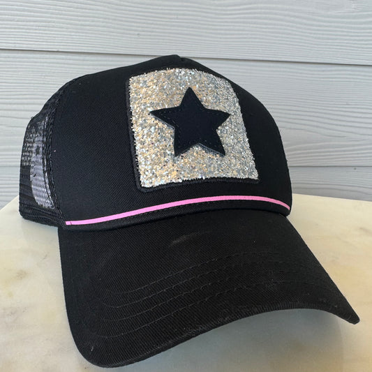 Glam Black Glitter Trucker Hat