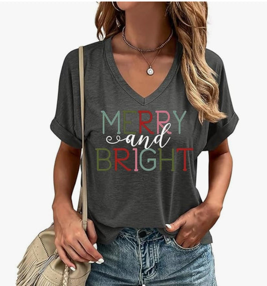 Merry and Bright V-Neck Tee