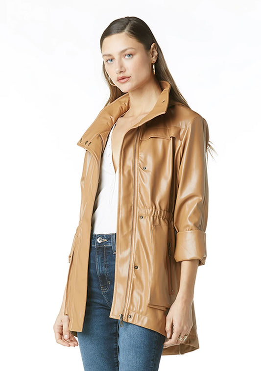 Cory Vegan Leather Jacket in Soft Brown by Tart Collections