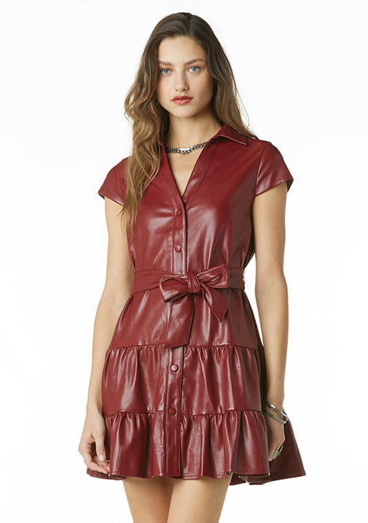 Viola Vegan Leather Dress in Cabernet