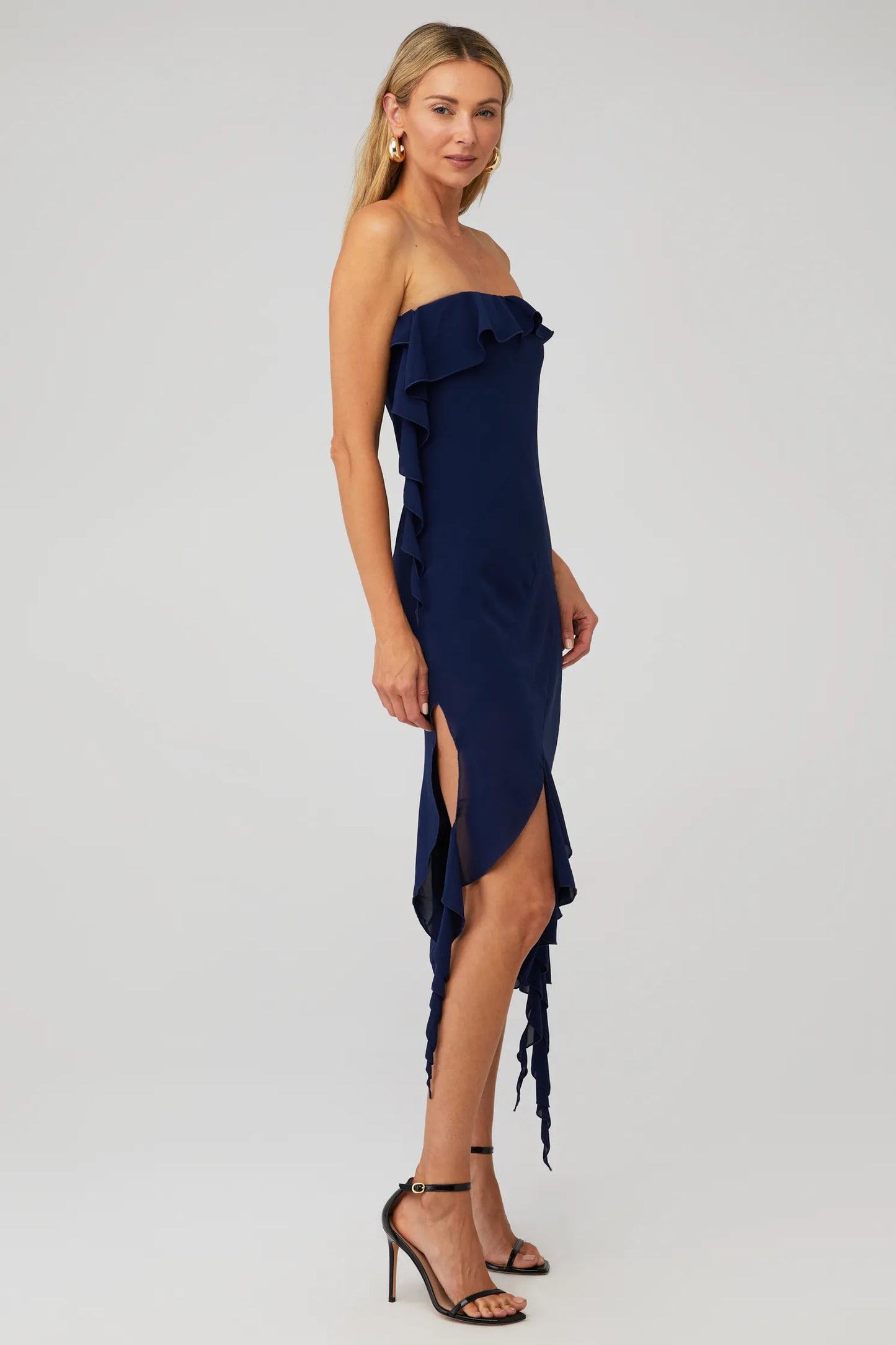 Chelsey Midi Chiffon Dress in Navy by Amanda Uprichard