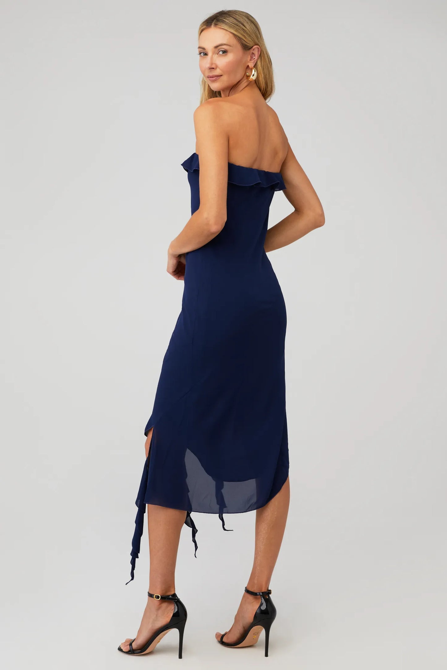 Chelsey Midi Chiffon Dress in Navy by Amanda Uprichard